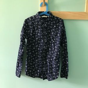 Janie and Jack Button Down Navy Floral Size 10